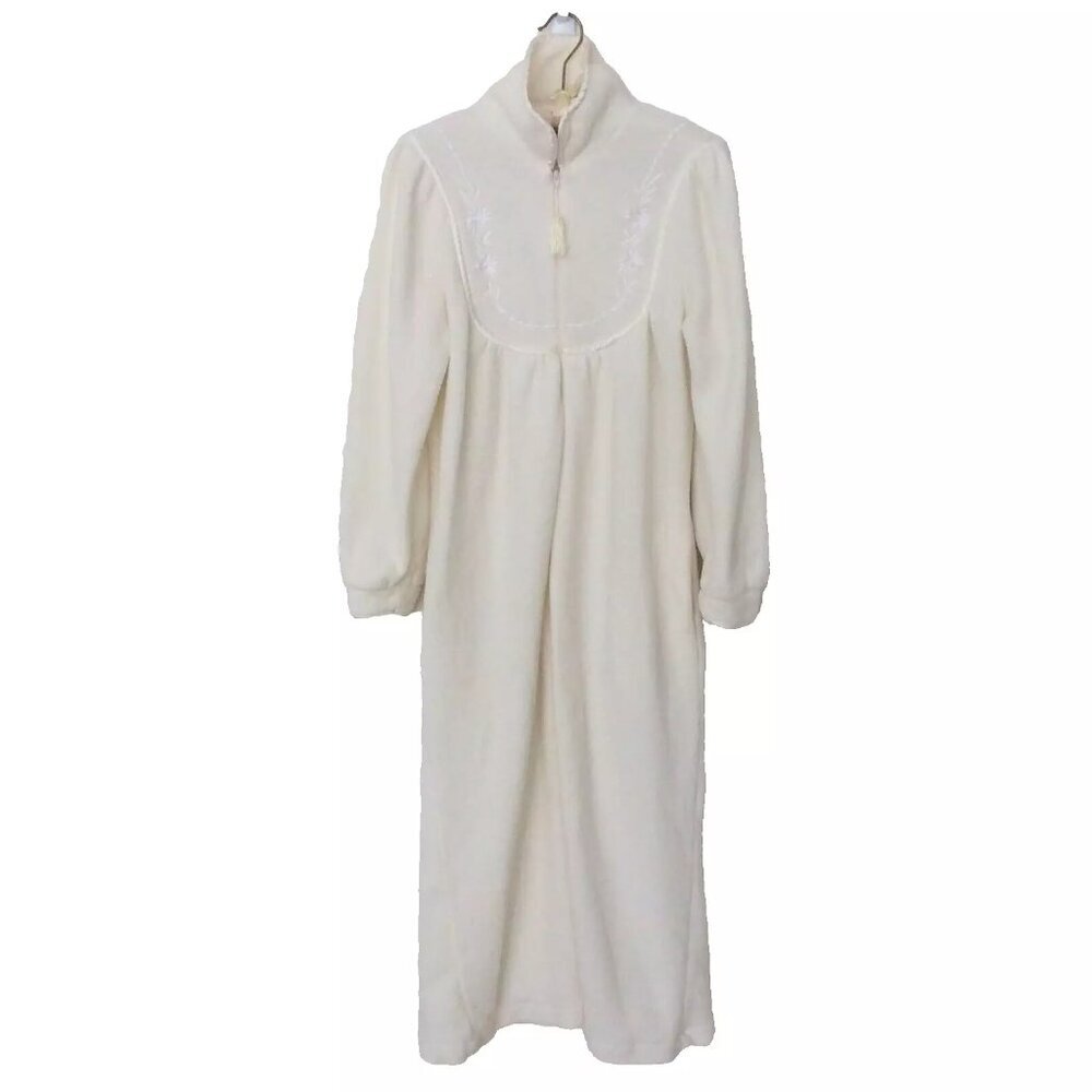 Jasmine Rose Full Zip Plush Fleece Robe Ivory Size Small